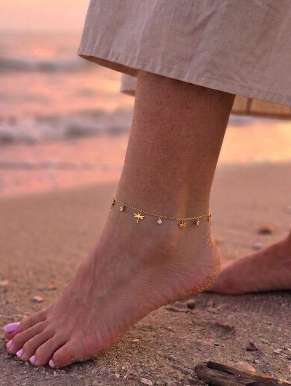 ​Gold Dragonfly Anklet Stainless Steel Cubic Zirconia Dainty Ankle Bracelet